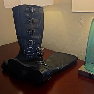 Knee High Black Buckle Boots